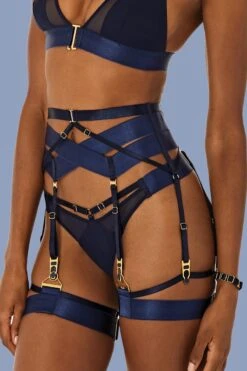 Bordelle Lingerie - Rey Thong - Navy Blue -Exquisites Dessous-Geschäft BORDELLE LINGERIE REY THONG BLUE 3 1280x1280