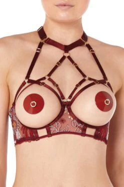 Bordelle Lingerie - O Ring Enamel Nipplets - Red -Exquisites Dessous-Geschäft BORDELLE SIGNATURES O ENAMEL NIPPLETS BURNT RED 2 1280x1280