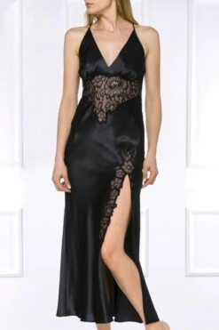 Coemi - Ayana Long Satin Slip Dress - Black -Exquisites Dessous-Geschäft COEMI AYANA LONG NEGLIGEE BLACK 3 1280x1280