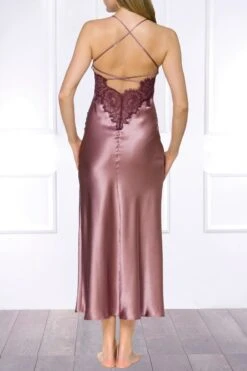 Coemi - Ayana Long Satin Slip Dress - Powder -Exquisites Dessous-Geschäft COEMI AYANA LONG NEGLIGEE DUSTY PINK 3 1280x1280