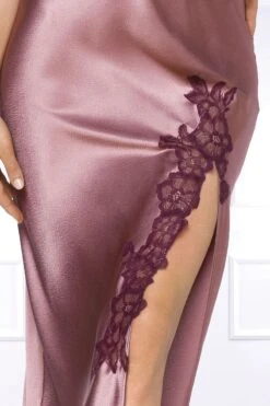 Coemi - Ayana Long Satin Slip Dress - Powder -Exquisites Dessous-Geschäft COEMI AYANA LONG NEGLIGEE DUSTY PINK 5 1280x1280