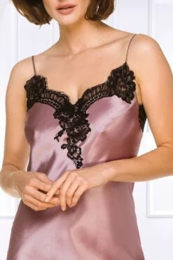 Coemi - Jemma Satin Slip Dress - Dusty Pink/Black -Exquisites Dessous-Geschäft COEMI JEMMA NIGHTDRESS DUSTY PINK BLACK 1 1280x1280