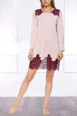 Coemi - Soul Long Sleeve Nightdress - Rose -Exquisites Dessous-Geschäft COEMI SOUL LONG SLEEVE NIGHTDRESS ROSE CLOUD WINE 3 1280x1280