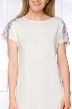 Coemi - Tia Micromodal Nightdress - Champagne -Exquisites Dessous-Geschäft COEMI TIA SHORT NIGHTDRESS SHORT SLEEVES CREAM LAVENDER 1 1280x1280