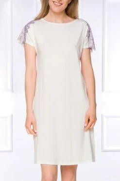 Coemi - Tia Micromodal Nightdress - Champagne -Exquisites Dessous-Geschäft COEMI TIA SHORT NIGHTDRESS SHORT SLEEVES CREAM LAVENDER 3 1280x1280