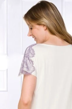 Coemi - Tia Micromodal Nightdress - Champagne -Exquisites Dessous-Geschäft COEMI TIA SHORT NIGHTDRESS SHORT SLEEVES CREAM LAVENDER 6 1280x1280