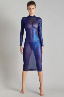 Maison Close - Blue Angel Midi Dress - Metallic Blue