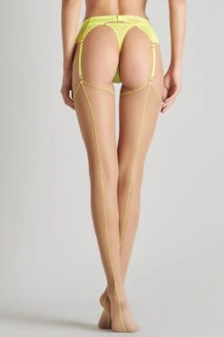 Maison Close - Cut And Curled Stockings - Nude With Neon Yellow Backseam