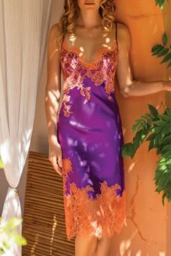 Marjolaine - Silk Slip Dress - 4NYM6101-9149 -Exquisites Dessous-Geschäft MARJOLAINE NYMPHE 4NYM6101 VIOLET APRICOT 4 1280x1280