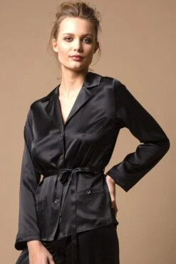 Marjolaine - Soie Unie Silk Pajama Set - Black -Exquisites Dessous-Geschäft MARJOLAINE SOIE UNIE PYJAMA BLACK 3 1280x1280