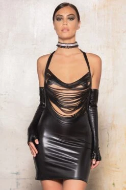 Maison Catanzaro - Calicia Wetlook Robe - Black